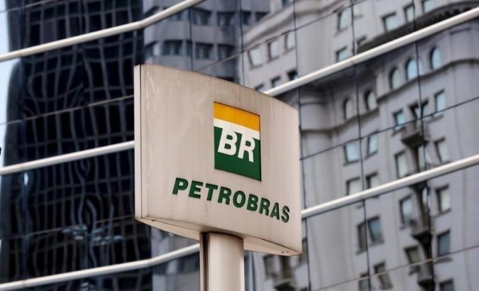 The Petrobras logo is seen in front of the company's headquarters in Sao Paulo, Brazil.