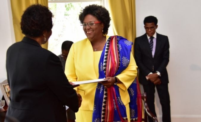 Mia Mottley is sworn in as the newly elected Prime Minister of Barbados.