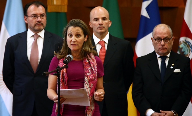 Canadian Foreign Minister Chrystia Freeland during a meeting of the Lima Group, formed last year to put pressure on Venezuela, in Mexico City, Mexico in May 2018.