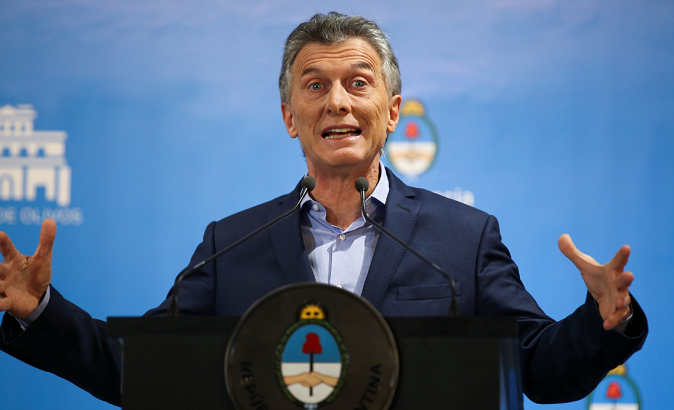 Argentina's President Mauricio Macri at a news conference at the Olivos Presidential Residence in Buenos Aires, May 16, 2018.