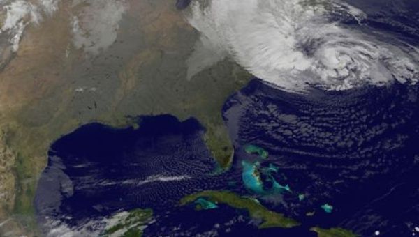 Satellite view of hurricane forming over the U.S. Northeast. November 2012.