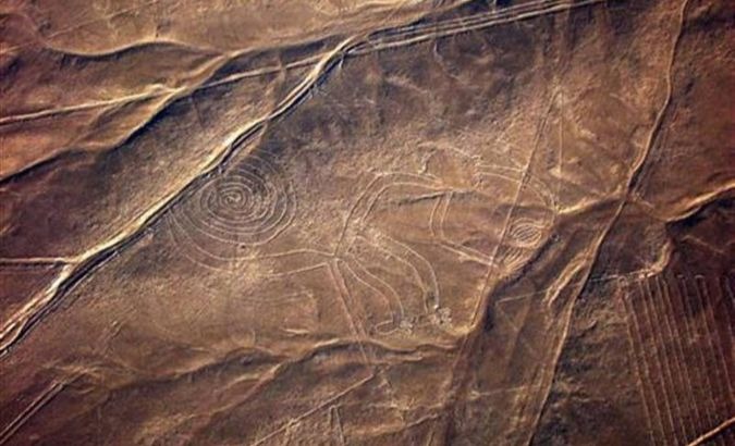 The geoglyph is seen on the plains of the Nazca desert in southern Peru.