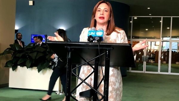 Ecuador's Foreign Minister Maria Fernanda Espinosa at the U.N. Headquarters shortly after being elected in New York, June 5, 2018.