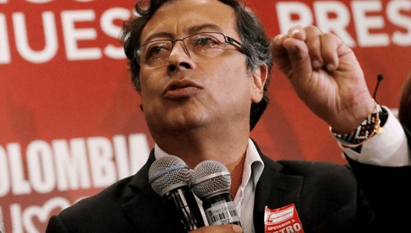 Colombian presidential candidate Gustavo Petro speaks to supporters from the Liberal Party during a meeting at a hotel in Bogota, Colombia May 22, 2018.
