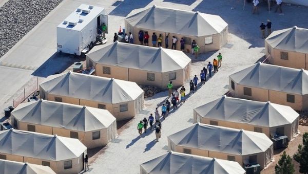 Immigrant children now housed in a tent encampment at the facility near the Mexican border in Tornillo, Texas, U.S. June 19, 2018.