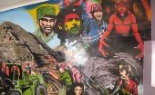 Mural pintado al interior de la Radio de Huanuni, en Bolivia, en homenaje a las víctimas de la masacre de San Juan.