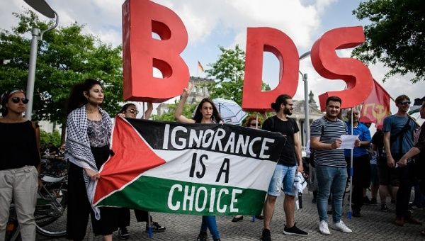 Pro-BDS protest in Germany, where the movement is facing censorship.