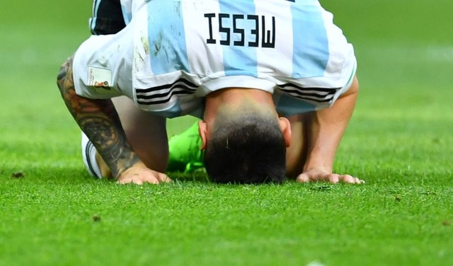 Argentina's Lionel Messi looks looks dejected as Argentina’s fails to advance in the World Cup Saturday