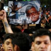 Supporters of presidential candidate Andres Manuel Lopez Obrador react after polls closed in the presidential election, in Mexico City, Mexico July 1, 2018.
