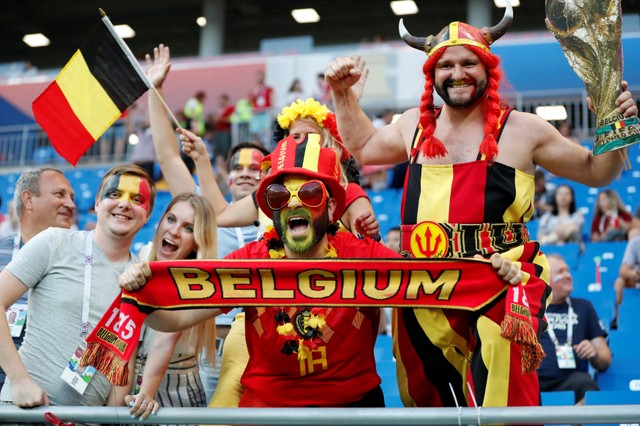 Belgium fans inside the stadium before the match.