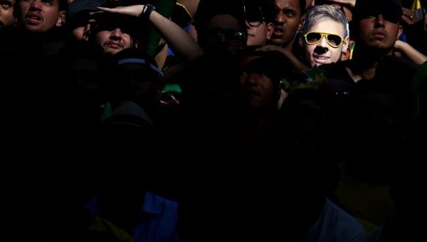 Brazil vs Mexico in Sao Paulo, Brazil - July 2, 2018 - A fan wearing a Neymar mask is seen during the broadcast of the FIFA World Cup soccer match
