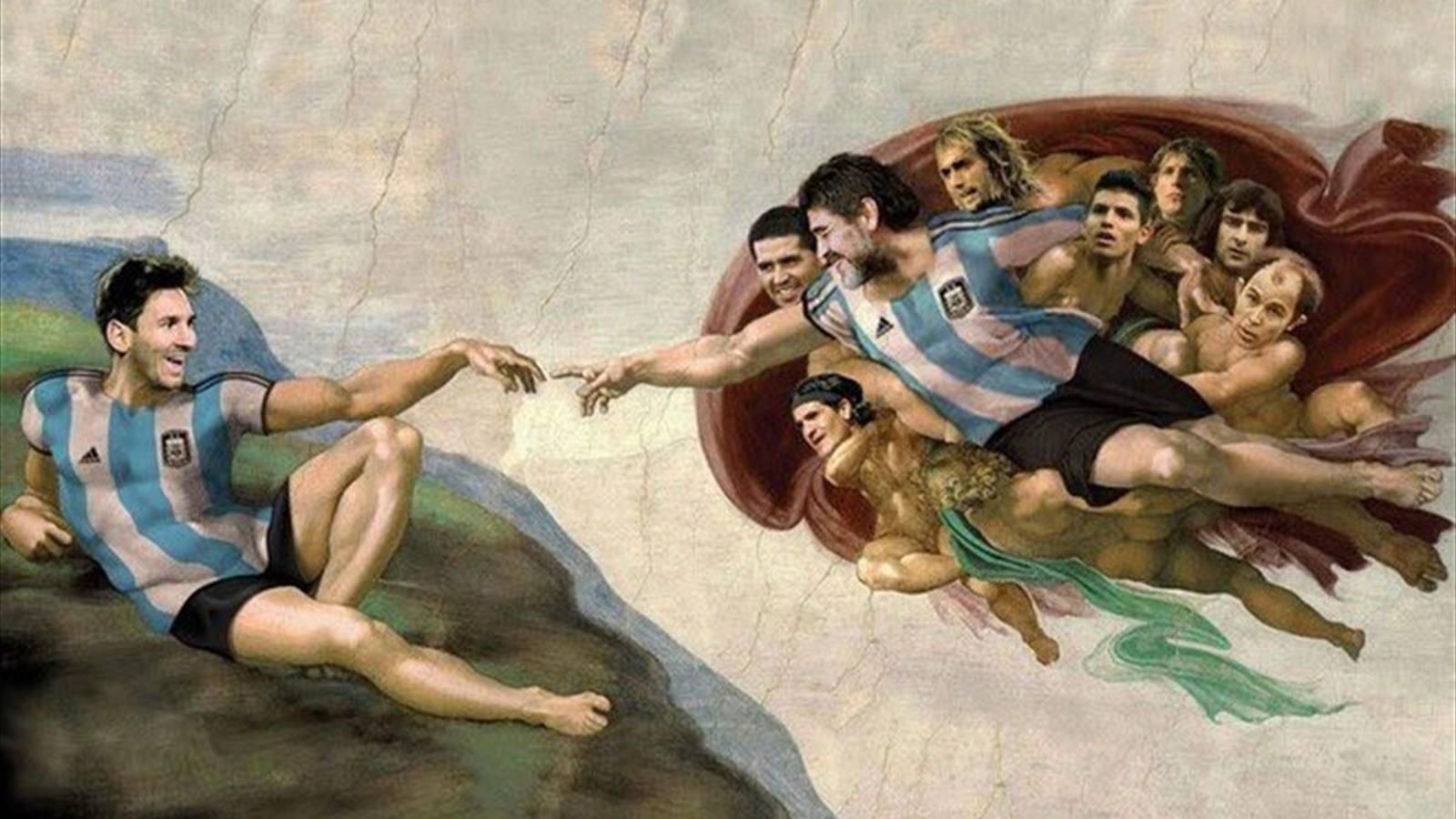 En el mural, de 500 metros, aparecen Maradona, Messi, Batistuta, Riquelme y Agüero entre otros.