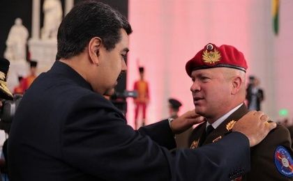 Nicolas Maduro during a military ceremony promoting members of the armed forces.