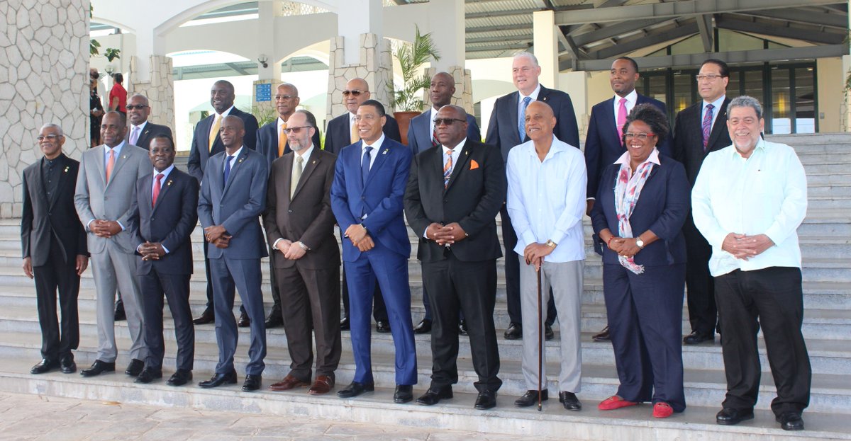 CARICOM Heads share a joint photo ahead of Thursday's meetings at the 39th Regular Meeting in Montego Bay, Jamaica.