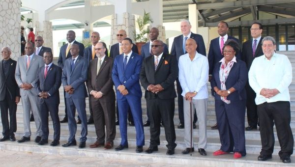 CARICOM Heads share a joint photo ahead of Thursday's meetings at the 39th Regular Meeting in Montego Bay, Jamaica.