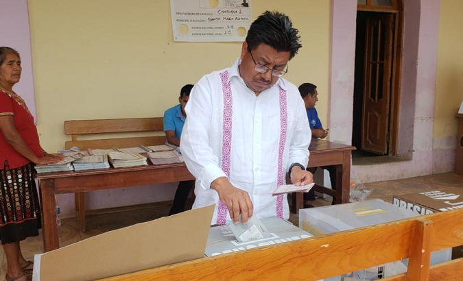 Adelfo Regino Montes voting during the July 1 general elections in Alotepec, Oaxaca.