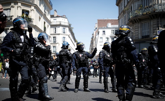 French Gendarmes and CRS riot police at a demonstration in Paris, France, June 28, 2018