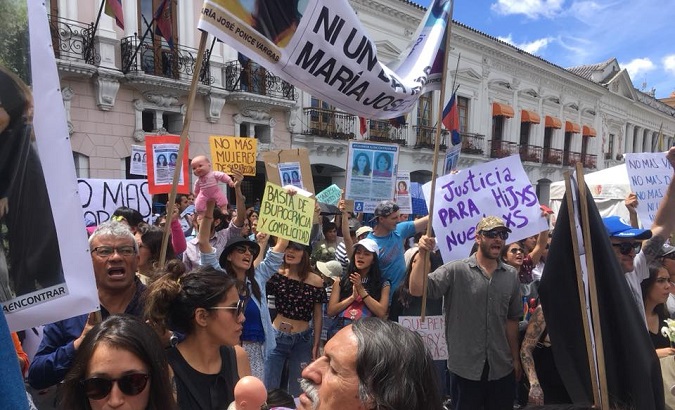 Protesters in front of Ecuador's presidential palace, Carondelet.