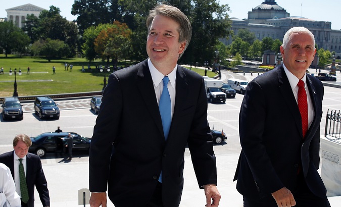 Supreme Court nominee Brett Kavanaugh arrives at Capitol Hill with fierce anti-choice vice president Mike Pence.