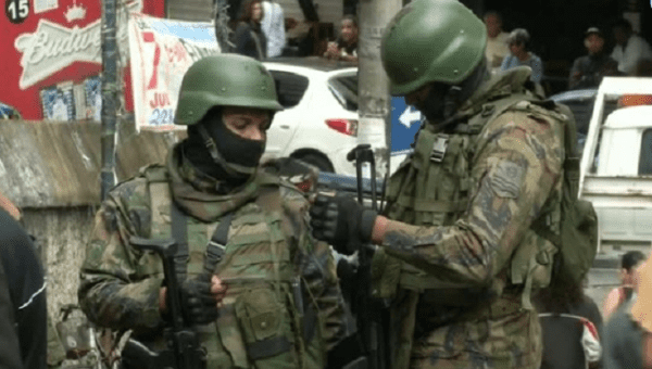 Troops patrolling the favelas in Rio de Janeiro