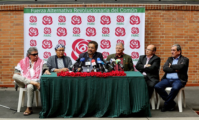 FARC leadership during the inscription of their political party, the Common Alternative Revolutionary Force.