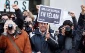 Argentine journalists protest the lay-off of over 300 employees from public news agency Telam in Buenos Aires.