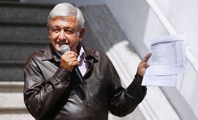 Mexico's president-elect Andres Manuel Lopez Obrador holds a news conference at the campaign headquarters in Mexico City, Mexico July 15, 2018.