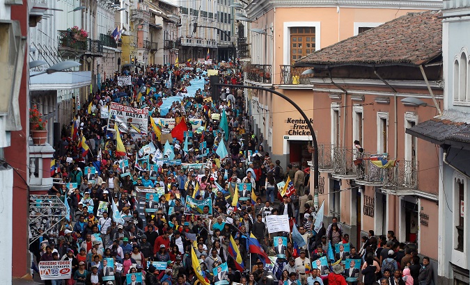 Protesters take to the street of the Ecuadorean capital Quito against the policies of the government of President Lenin Moreno.