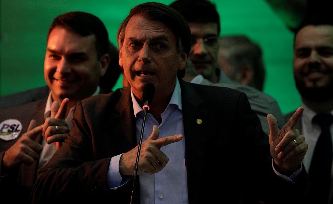 Federal deputy Jair Bolsonaro at the national convention of the Party for Socialism and Liberation (PSL) where he is to be formalised as a candidate for the Presidency of the Republic, in Rio de Janeiro