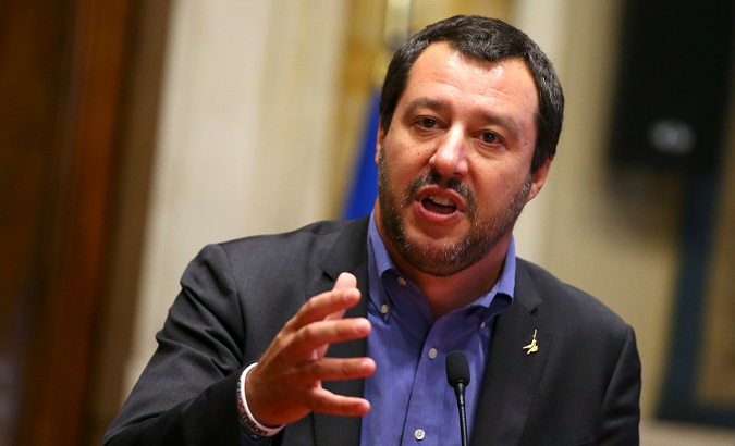 Far-right League party leader Matteo Salvini speaks at the media after a round of consultations with Italy's newly appointed Prime Minister Giuseppe Conte.