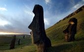 A view of "Moai" statues in Rano Raraku volcano, on Easter Island, Chile on October 31, 2003. 
