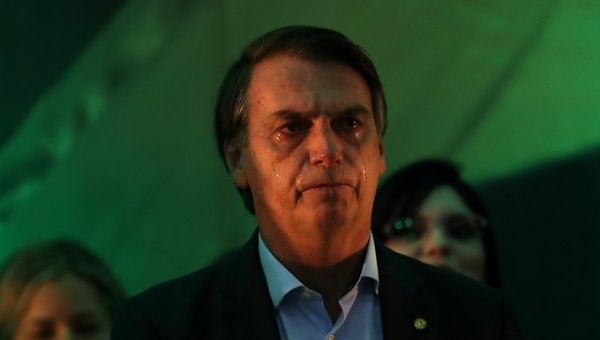 Federal deputy Jair Bolsonaro reacts during the national convention of the Party for Socialism and Liberation (PSL) where he is to be formalised as a candidate for the Presidency of the Republic, in Rio de Janeiro, Brazil July 22, 2018. 