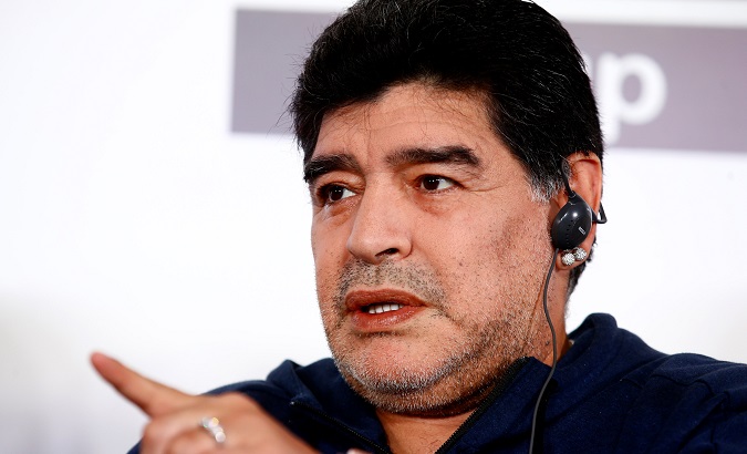 Diego Maradona, Argentina's soccer legend and newly appointed chairman of the board of Dynamo Brest football club, attends a news conference in Brest, Belarus July 16, 2018.