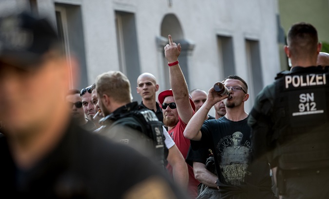 Participants of the neo-Nazi festival 'Shield and Sword Festival' in Germany, 21 April 2018.