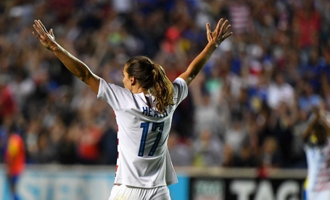 Women face different kinds of gender-based violence in sports. United States of America forward Tobin Heath reacts after scoring a goal, FILE photo