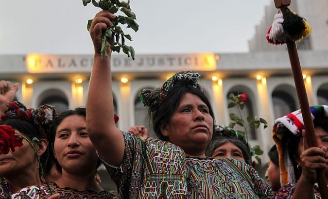 Maria Soto and other Ixil women celebrate after former Guatemalan dictator Efraín Ríos Montt was found guilty of genocide against the Ixil people in the 1980s.