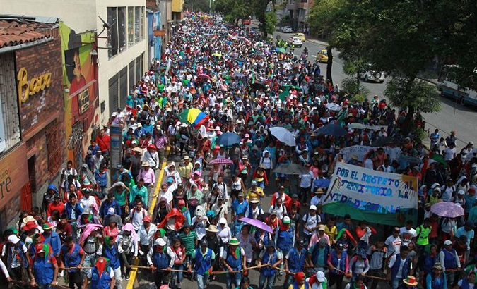 Opposition sectors marched to demand life and peace as Duque was sworn in.