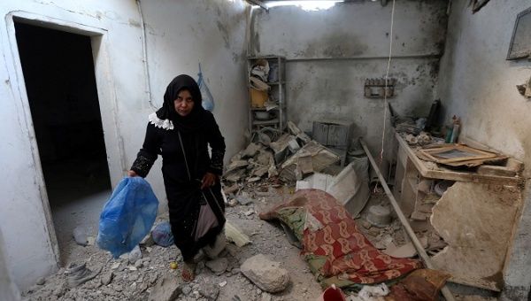 A damaged house where a Palestinian woman and her 18-month-old child were killed in the Gaza Strip, August 9, 2018.