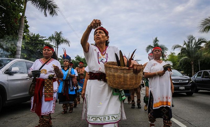 Indigenous people march in Acapulco, Mexico, on International Day of the World's Indigenous People, August 9, 2018.
