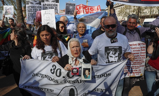 Nora Cortiñas (L) at a protest against forced disappearances in Buenos Aires, September 2017.