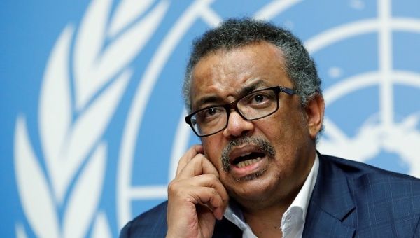 Director-General of the WHO Tedros Adhanom attends a news conference in Geneva