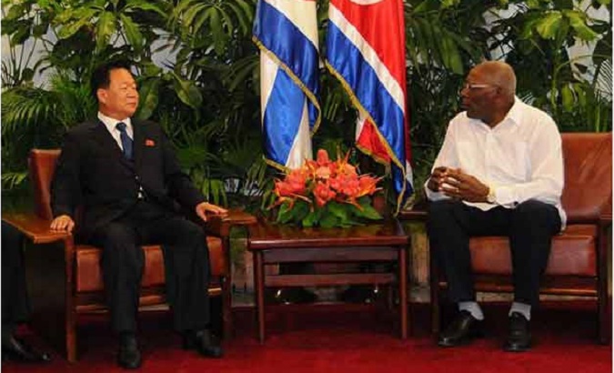 North Korean Vice-Marshal Choe Ryong-hae (L) and Cuban Vice-President Salvador Valdes (R) in Havana, Cuba, August 15.