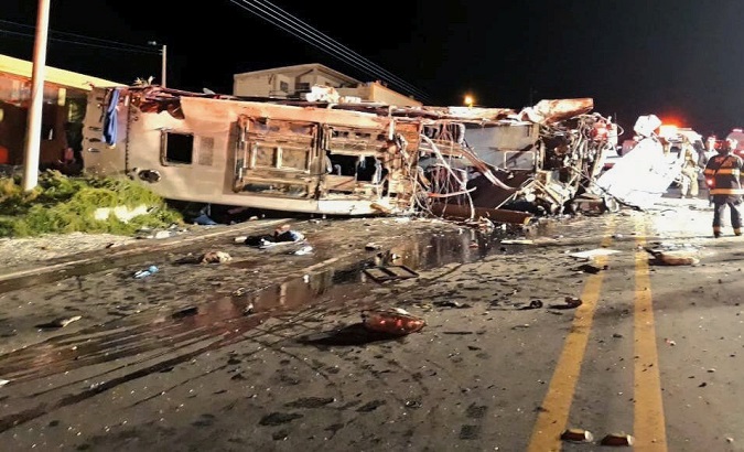The Colombian bus crashed Tuesday at 2:55 a.m.