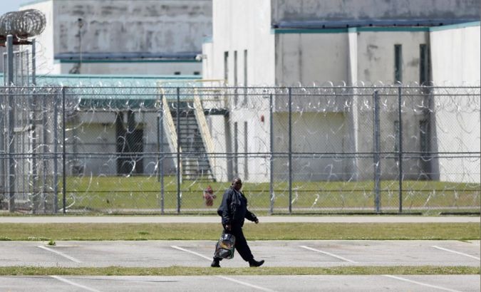 A guard leaves the Lee Correctional Institution in Bishopville, Lee County, South Carolina, U.S.