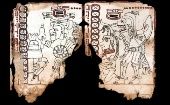 A fragment of the pre-hispanic Mayan Codex of Mexico, previously known as the Grolier Codex. 