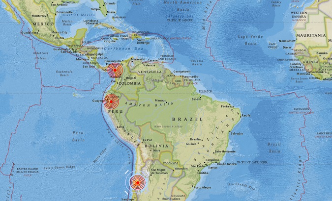 Three earthquakes in Latin America in less than an hour.