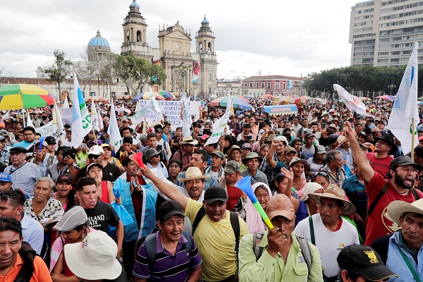 People march to demand the resignation of Guatemala's President Jimmy Morales in Guatemala City, Guatemala September 12, 2018.