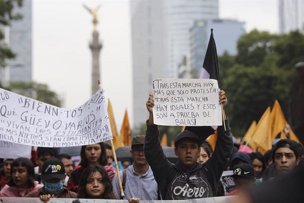 About 23,000 students from various institutions marched from the Musuem of Anthropology and History to the Zocalo, Mexico's main square. 