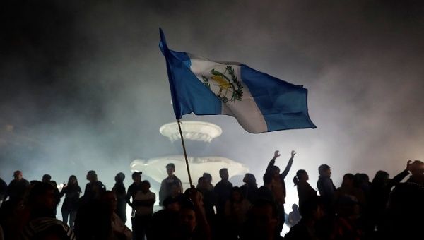 Demonstrators protesting Guatemala President Morales' decision to end U.N.-backed anti-graft commission, the CICIG in Guatemala City, September 14, 2018. 