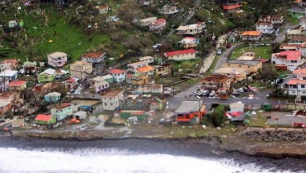 Damaged homes from Hurricane Maria are shown in this aerial photo over the island of Dominica, September 19, 2017.